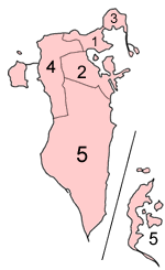 Map des subdivisions de Bahreïn en ordre alphabétique
