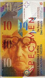 Portrait de Le Corbusier sur un billet de 10 francs suisses.