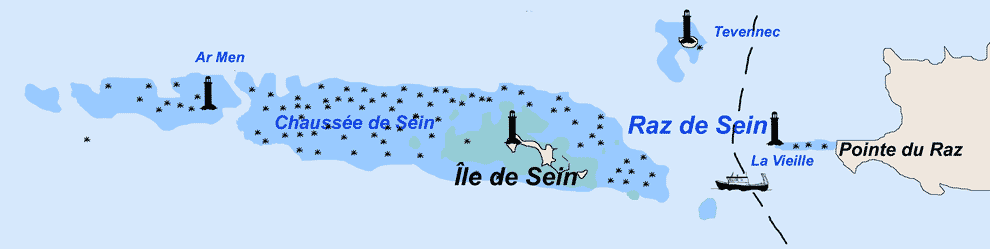 Carte de l'Île et de la Chaussée de Sein, incluant le Phare d'Ar-Men