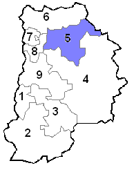 Carte de la Seine-et-Marne montrant la cinquième circonscription, Meaux-sud