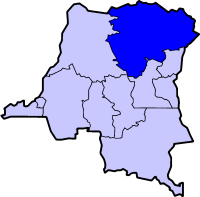 Localisation de l'Orientale (en bleu foncé) à l'intérieur de la République démocratique du Congo