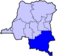 Localisation du Katanga (en bleu foncé) à l'intérieur de la République démocratique du Congo