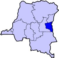 Localisation du Sud-Kivu (en bleu foncé) à l'intérieur de la République démocratique du Congo