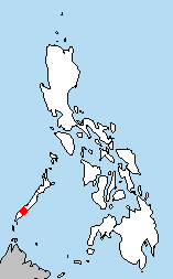 Carte des Philippines avec un unique point rouge en bas à gauche, sur l'ile de Palawan