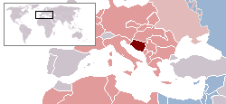 Localisation de l'État indépendant de Croatie (en rouge foncé) dans l'Europe de 1942.