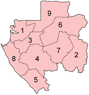 Carte des provinces du Gabon par ordre alphabétique.