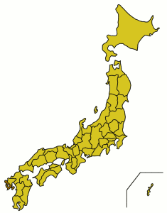 Carte du Japon avec la Préfecture de Nagasaki mise en évidence