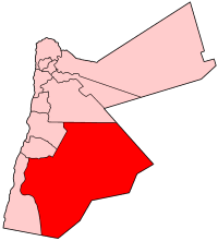 Carte montrant la position de la subdivision de Ma'an en Jordanie