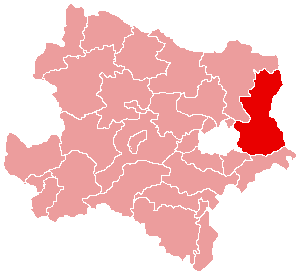 Localisation du Bezirk de Gänserndorf dans le Land autrichien de Basse-Autriche