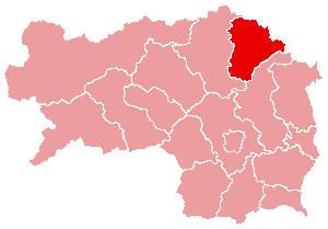 Localisation du Bezirk de Mürzzuschlag dans le Land autrichien de Styrie