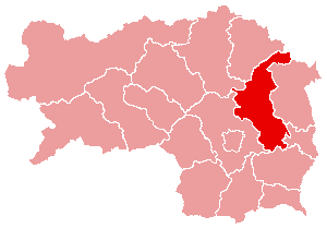 Localisation du Bezirk de Weiz dans le Land autrichien de Styrie