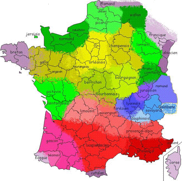 Répartition des langues régionales en France.