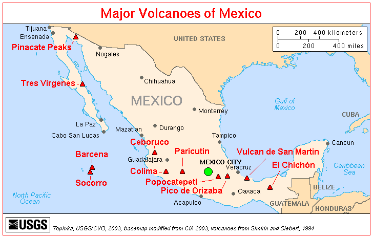 Carte des volcans de la cordillère néovolcanique