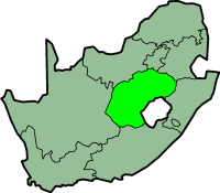 Localisation de la province d'État-Libre (en vert clair) à l'intérieur de l'Afrique du Sud
