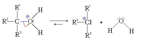 Transformation en carbocation tertiaire de l'alcool protoné.GIF