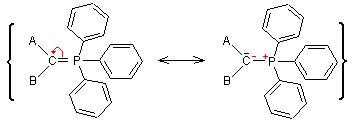 Un ylure de phophore et sa forme mésomère en représentation de Lewis, A et B représentant des substituants quelconques