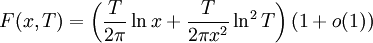 F(x,T)=\left(\frac{T}{2\pi}\ln x+ \frac{T}{2\pi x^2}\ln^2 T\right)(1+o(1))