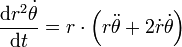 \frac{\mathrm{d}r^2\dot{\theta}}{\mathrm{d}t} = r\cdot\left(r\ddot{\theta}+2\dot{r}\dot{\theta}\right)