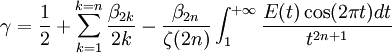 \gamma=\frac{1}{2}+\sum_{k=1}^{k=n}\frac{\beta_{2k}}{2k}-\frac{\beta_{2n}}{\zeta(2n)}\int_1^{+\infty}\frac{E(t)\cos(2\pi t)dt}{t^{2n+1}}