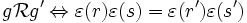 g\mathcal Rg' \Leftrightarrow \varepsilon(r)\varepsilon(s)=\varepsilon(r')\varepsilon(s')