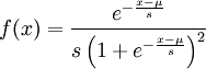 f(x) = \frac{e^{-\frac{x-\mu}{s}}}{s\left(1+e^{-\frac{x-\mu}{s}}\right)^2}