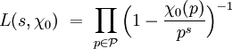 L(s, \chi_0) \ = \ \prod_{p \in \mathcal P} \Big(1 -\frac {\chi_0(p)}{p^s}\Big)^{-1} 