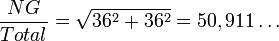 \frac{NG}{Total} = \sqrt{36^2 + 36^2} = 50,911\ldots