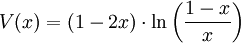 V(x) = (1 - 2x) \cdot \ln\left(\frac{1 - x}{x}\right)