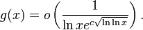 g(x)=o\left(\frac1{\ln xe^{c\sqrt{\ln \ln x}}}\right).
