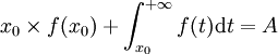x_0\times f(x_0)+\int_{x_0}^{+\infty} f(t)\mathrm{d}t=A