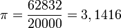\pi = \frac{62832}{20000} = 3,1416